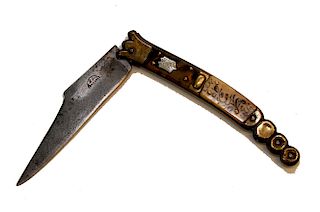 19th Century Batisse Brass and Bone Folding Knife
