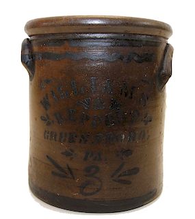 19th Century Williams and Reppert Blue Decorated Stoneware Crock