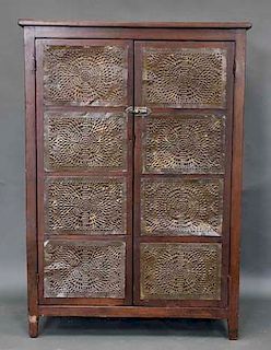 1800's 16 Tin Punched Pie Safe Cupboard