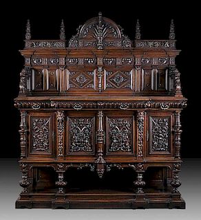 A FINELY CARVED RENAISSANCE REVIVAL WALNUT BUFFET CABINET, POSSIBLY FRENCH, THIRD QUARTER 19TH CENTURY,