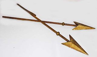 2 IOOF Wooden Gold Painted Ceremonial Arrows