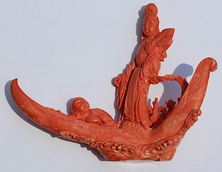 Carved Coral Figural Grouping of Woman and Child