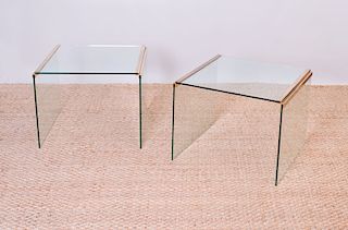 PAIR OF PACE STYLE GLASS AND BRASS SIDE TABLES