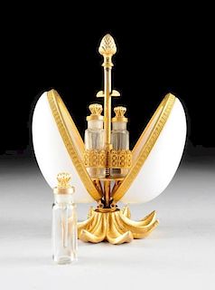 A FRENCH WHITE OPALINE GLASS EGG-SHAPED FITTED MECHANICAL SCENT CASKET, PROBABLY PARIS, CIRCA 1880,