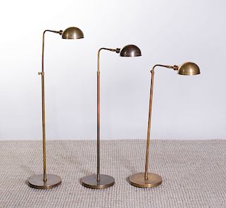 SET OF THREE BRASS RETRACTABLE READING LAMPS, VISUAL COMFORT & CO.