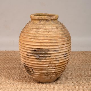 LARGE POTTERY URN WITH RIBBED DECORATION