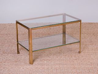 JACQUES QUINET BRONZE AND GLASS TWO-TIERED COCKTAIL TABLE FOR MAISON MALABERT