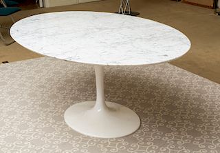 ELLIPTICAL ENAMEL AND MARBLE TOP DINING TABLE