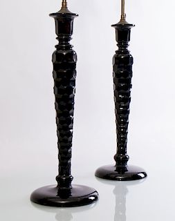PAIR OF CUT ONYX GLASS TABLE LAMPS