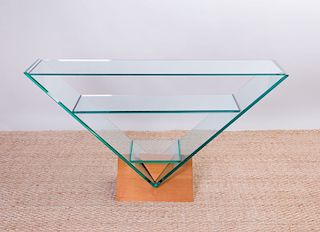 CHERRY AND GLASS CONSOLE TABLE