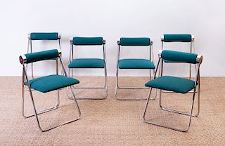 SET OF SIX CHROME AND WOOL-UPHOLSTERED FOLDING CHAIRS