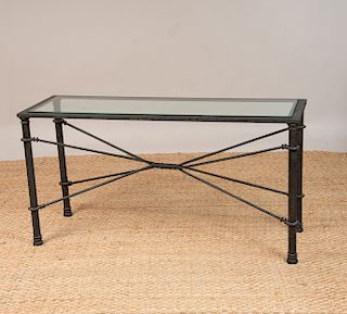 IRON AND GLASS CONSOLE TABLE