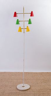 ITALIAN PAINTED METAL AND MARBLE FLOOR LAMP ATTRIBUTED TO STILNOVO