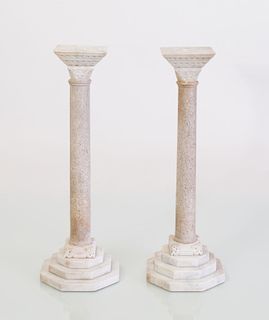PAIR OF FRENCH MARBLE AND LIMESTONE MODELS OF COLUMNS