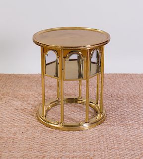 CIRCULAR VIENNESE SECESSONIST MOORISH STYLE LACQUERED BRASS AND GLASS OCCASIONAL TABLE