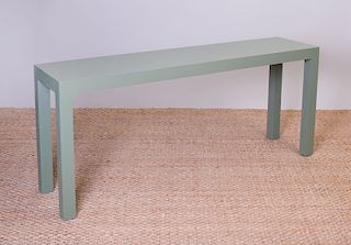 MINIC CUSTOM WOODWORK GREEN LACQUERED LINEN 'PARSONS' TABLE