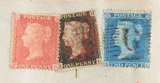 A RARE ASSEMBLAGE OF THE WORLD'S FIRST THREE POSTAGE STAMPS,