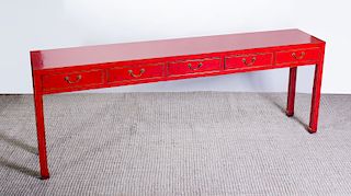 LARGE CHINESE PROVINCIAL RED PAINTED ALTAR TABLE