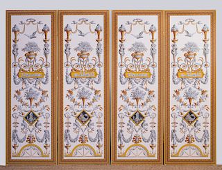 FOUR ZUBER WALLPAPER PANELS MOUNTED AS A PAIR OF TWO-PANEL SCREENS