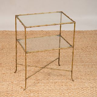 BAGUES STYLE GILT-METAL FAUX BAMBOO AND GLASS TWO-TIERED TABLE