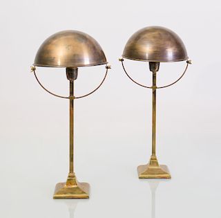 PAIR OF BRASS TABLE LAMPS WITH ADJUSTABLE SHADES
