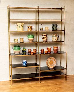 BRASS AND BLACK LACQUER SIX-TIER ETAGERE, STYLE OF BILLY BALDWIN