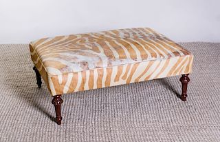 VICTORIAN STYLE MAHOGANY AND CALF-SKIN-UPHOLSTERED OTTOMAN