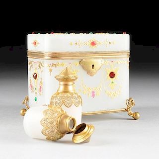 A CONTINENTAL GILT METAL MOUNTED FROSTED GLASS CASKET, CIRCA 1860,