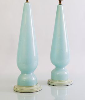 PAIR OF MURANO GLASS LAMPS TOGETHER WITH A SIMILAR GLASS LAMP