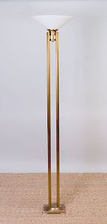 PAIR OF CRESCENT BRASS AND GLASS FLOOR LAMPS