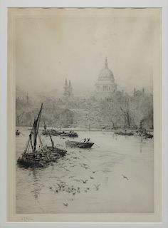 William Wyllie Thames River London Boat Engraving