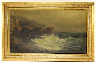 19C. American Coastal Seascape Wave O/C Painting