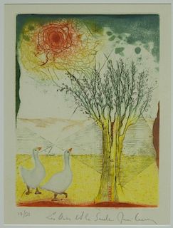 Rene Carcan Ducks and the Willow Aquatint Etching