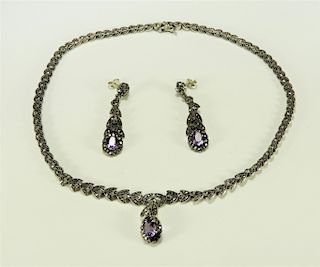 Sterling Silver Amethyst Necklace & Earring Set