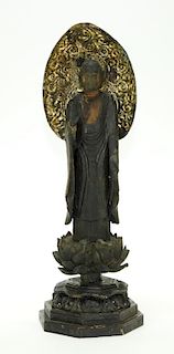 19C Japanese Edo Gilt Lacquer Wood Kannon Buddha