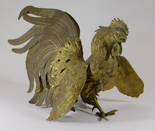 Chinese Brass Fighting Rooster Sculpture