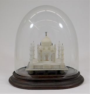 19C Indian Alabaster Taj Mahal Model in Glass Dome