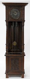 European Carved Oak Renaissance Tall Case Clock