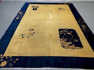 Chinese Art Deco Ivory & Navy Blue Room Size Rug
