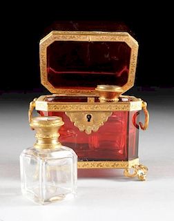 A FRENCH RUBY GLASS FITTED SCENT CASKET, PROBABLY PARIS, CIRCA 1880,