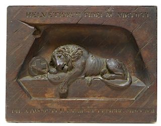 Swiss Lion of Lucerne Monument Carved Wood Panel