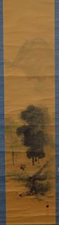 Chinese Man in Mountain Landscape Scroll Painting