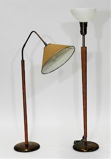 PR White Wash Oak Brass Cantilever Torchiere Lamp