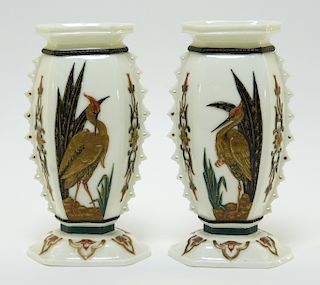 PR Royal Worcester Aesthetic Opposed Avian Vases