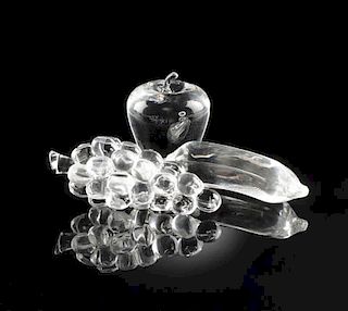 A GROUP OF THREE STEUBEN CRYSTAL FRUIT PAPERWEIGHTS, EACH SIGNED, LATE 20TH CENTURY,