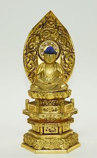 Japanese Gilt Lacquer Wood Kannon Buddha Figure