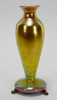 Attrib. Steuben Aurene Calcite Art Glass Vase Lamp