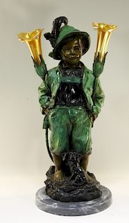 Haubner Bronze Alpine Boy & Dog Figural Lamp