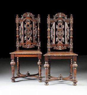 A PAIR OF VICTORIAN CARVED WALNUT SIDE CHAIRS, LATE 19TH CENTURY,