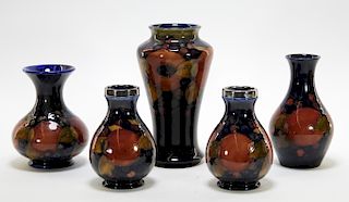 5 Moorcroft Pottery Pomegranate Pattern Vases